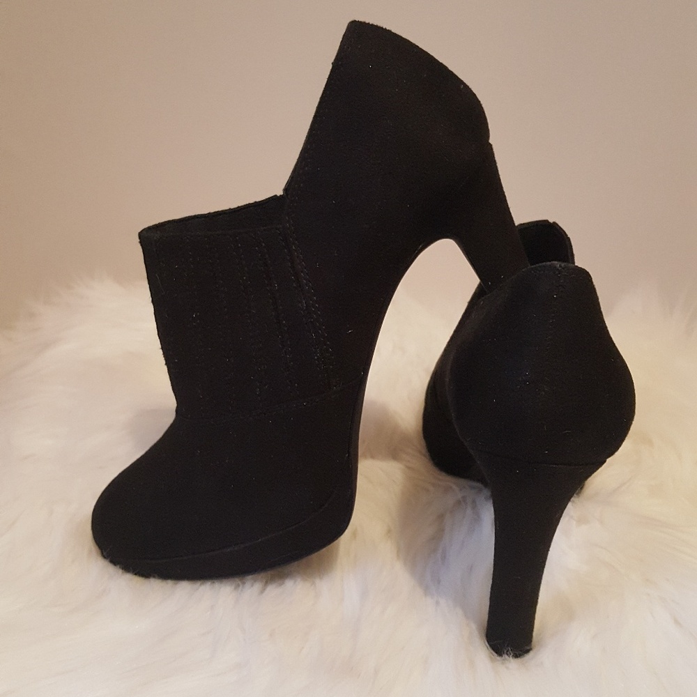 Black Suede Platform Bootie Heels